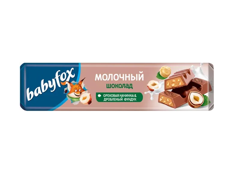 Батончик Babyfox шок.молочный с орехом 45 гр. блок (30 шт.) фото 1
