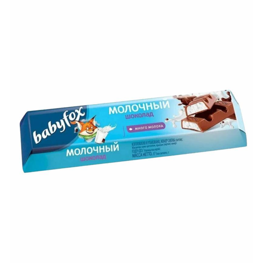 Батончик Babyfox шок.молочный с мол. начинкой 45 гр. блок (30 шт.) фото 1